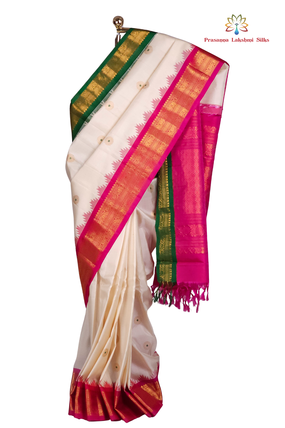Pure Gadwal Silk Saree – Half White & Pink
