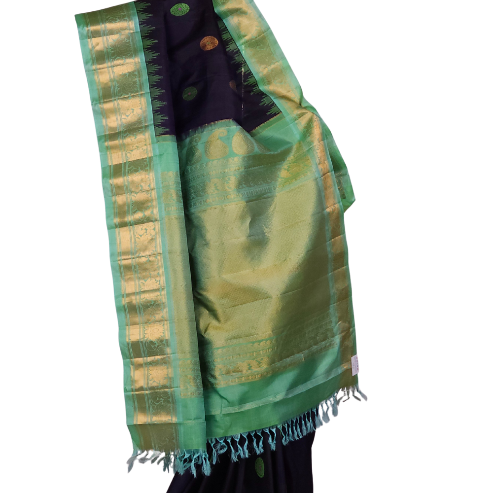 Pure Gadwal Silk Saree – Navy Blue Elegance 