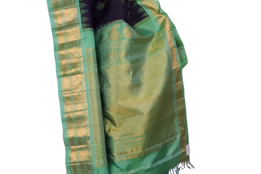 Pure Gadwal Silk Saree – Navy Blue Elegance 