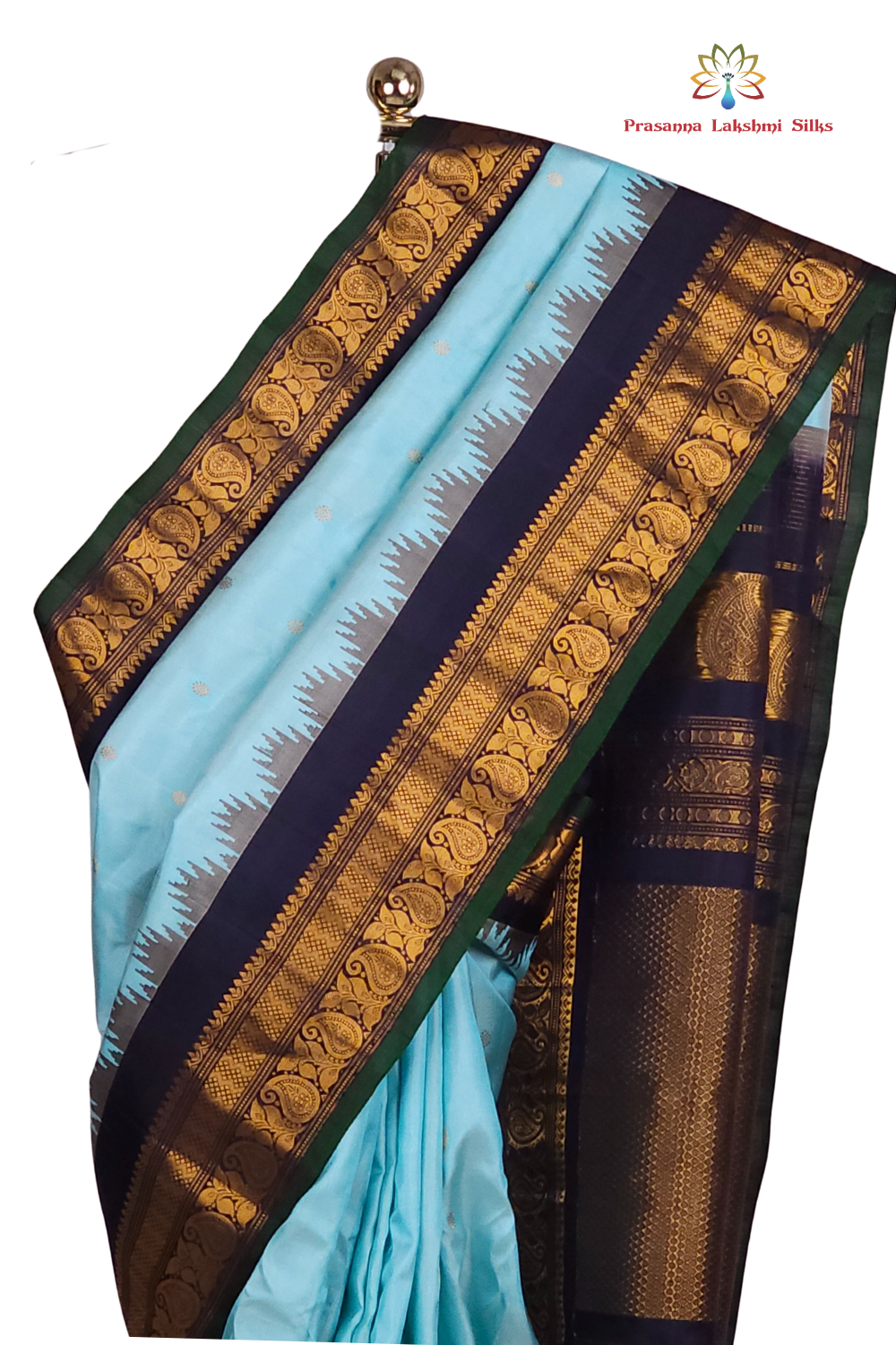 Pure Gadwal silk saree in sky blue with navy blue blouse 
piece from Prasanna Lakshmi Silks