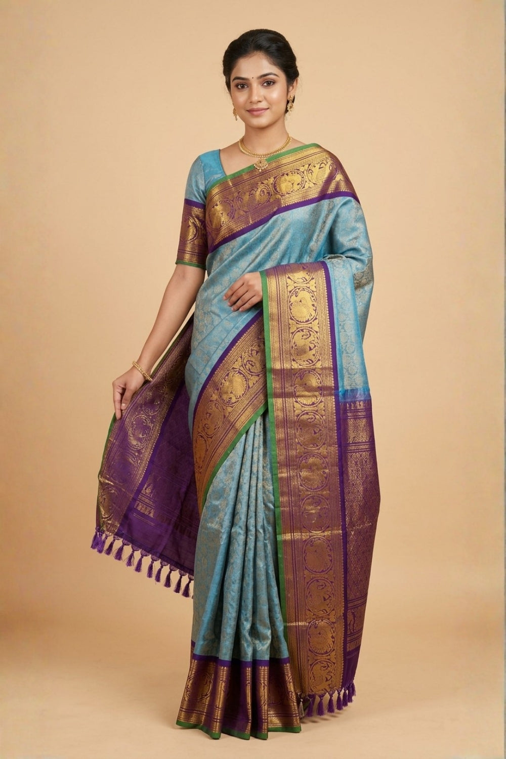 Pure Handloom Gadwal Silk Saree – Light Blue
