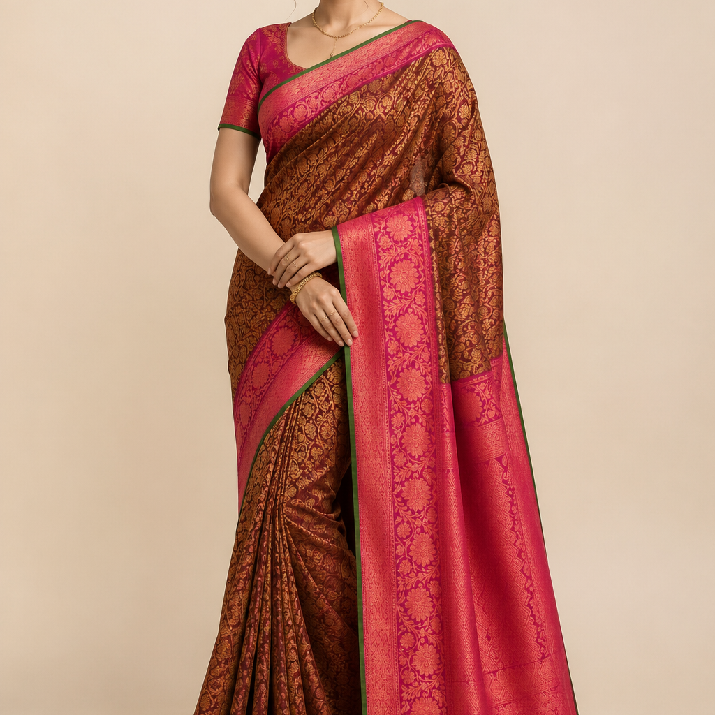 Pure Handloom Gadwal Silk Saree – Brown 