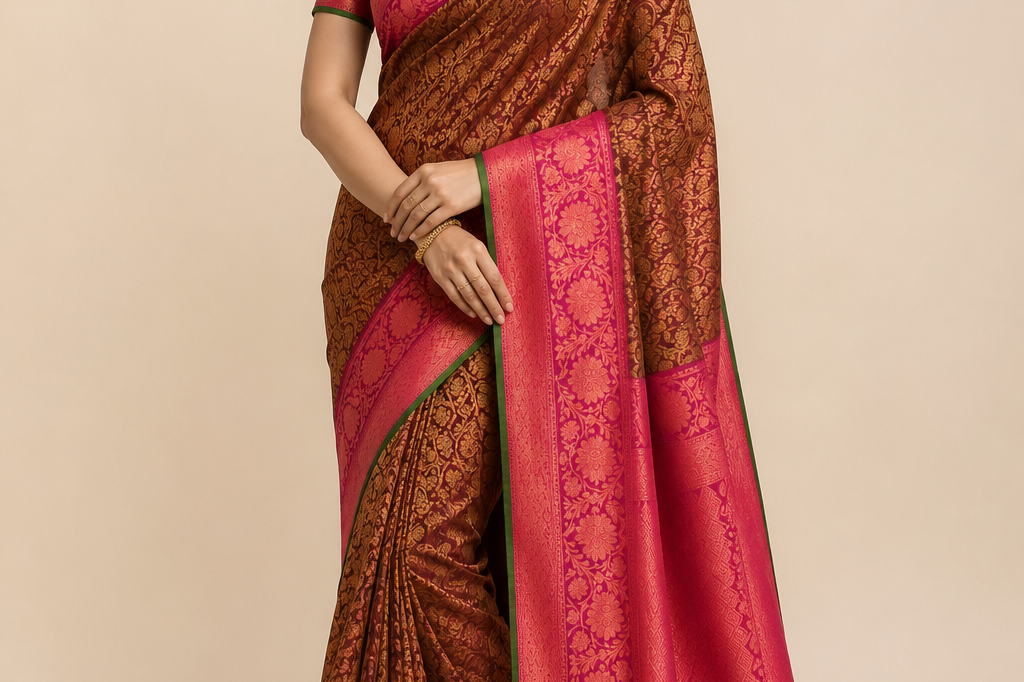 Pure Handloom Gadwal Silk Saree – Brown 
