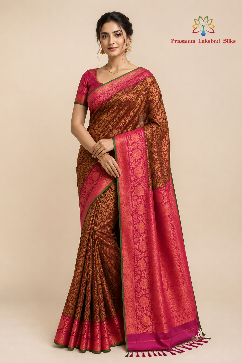 Pure Handloom Gadwal Silk Saree – Brown 