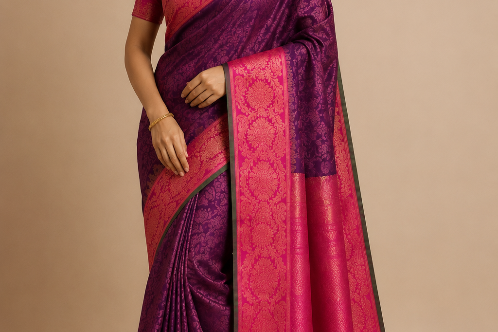 Pure Handloom Gadwal Silk Saree – Deep Purple