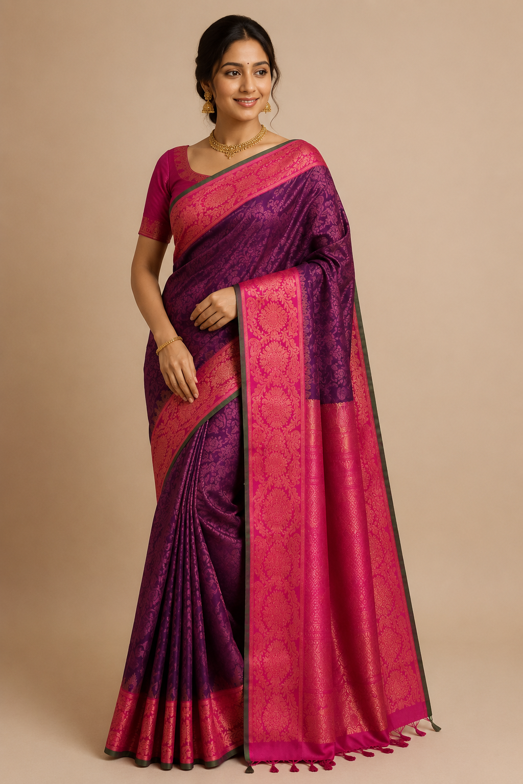 Pure Handloom Gadwal Silk Saree – Deep Purple