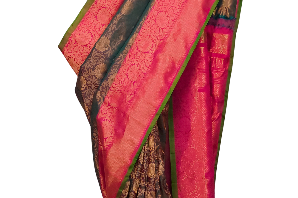 Pure Handloom Gadwal Silk Saree – Dual Shade