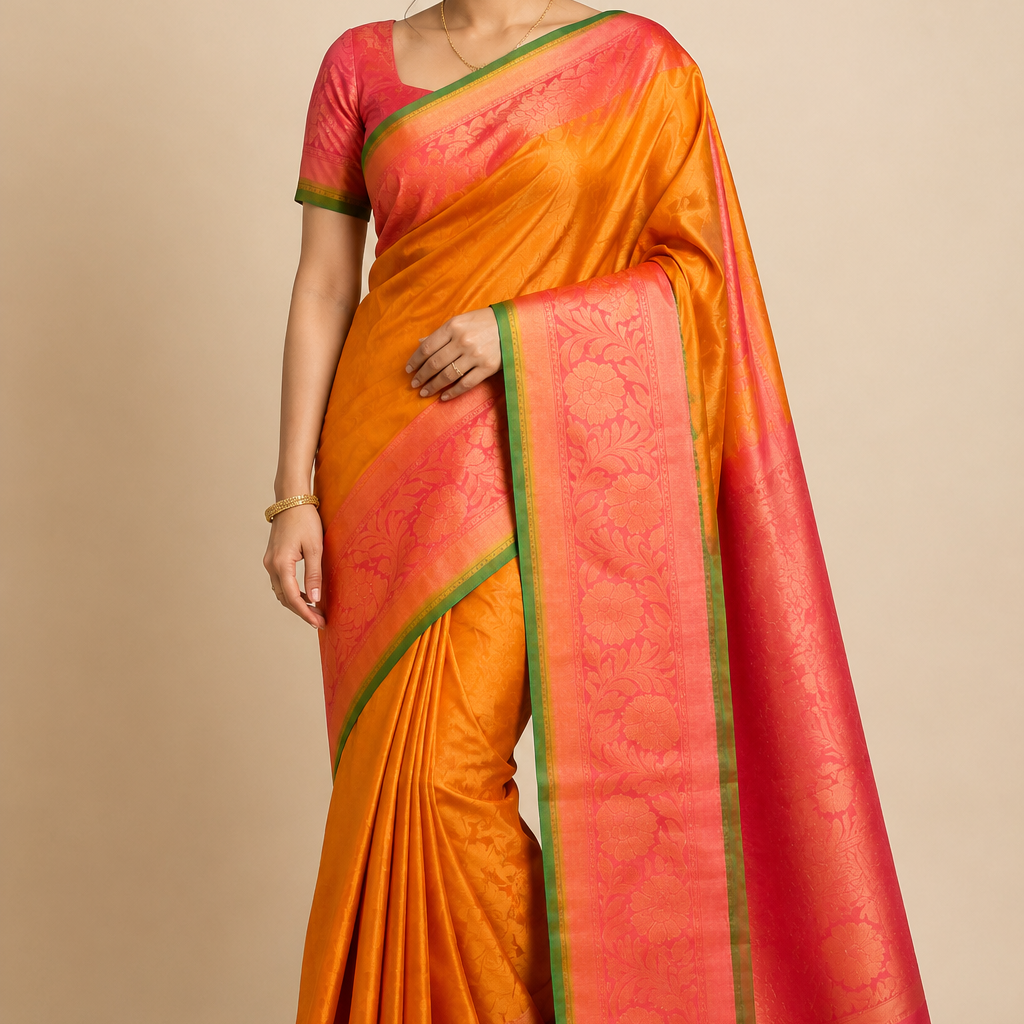 Pure Handloom Gadwal Silk Saree – Mango Yellow