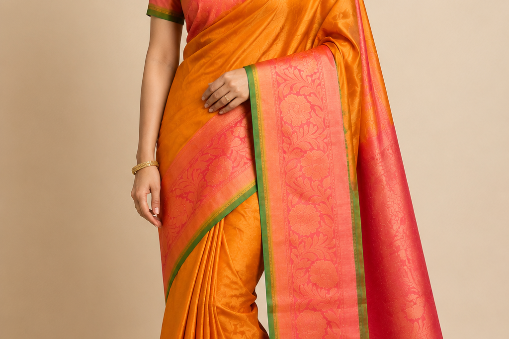 Pure Handloom Gadwal Silk Saree – Mango Yellow