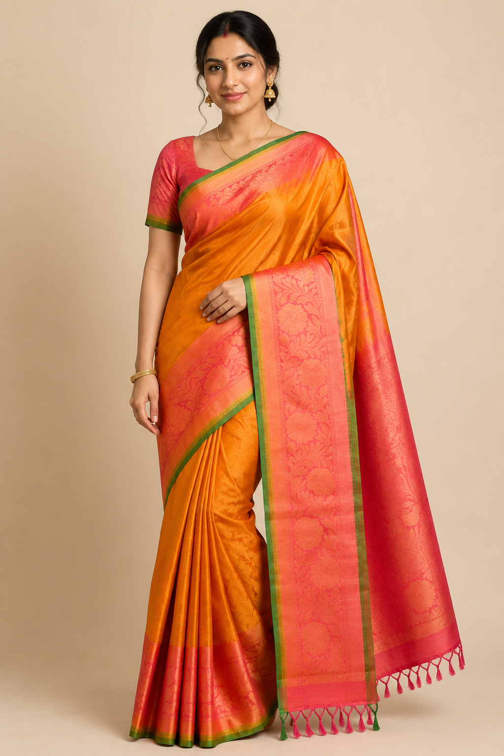 Pure Handloom Gadwal Silk Saree – Mango Yellow