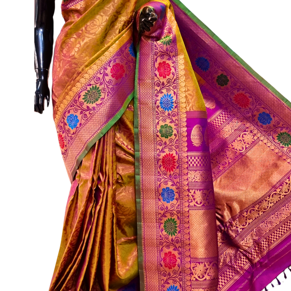 Pure Handloom Gadwal Silk Saree – Meena Border