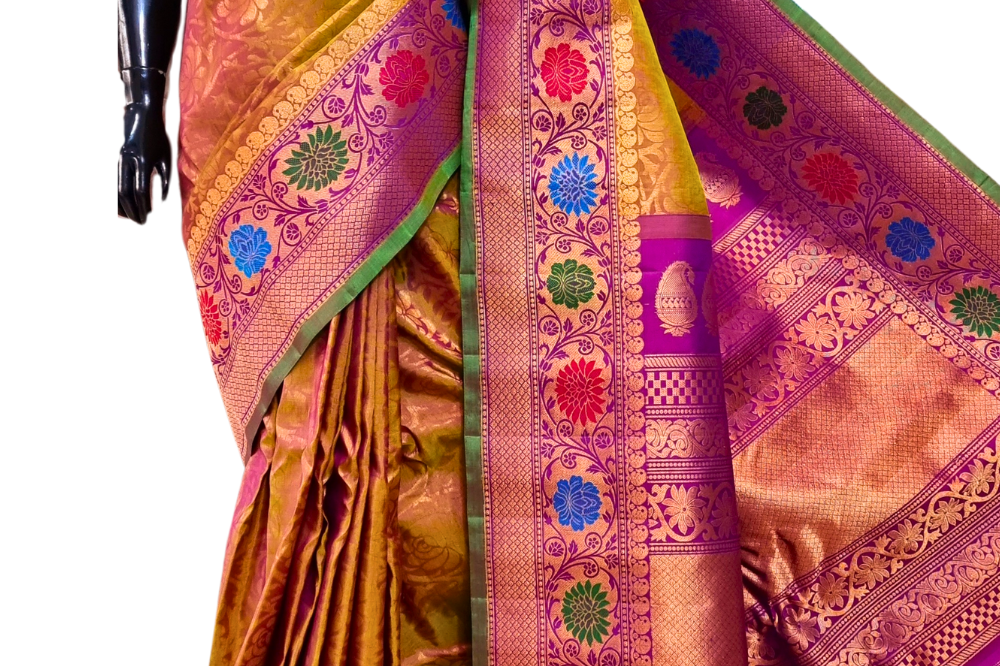 Pure Handloom Gadwal Silk Saree – Meena Border
