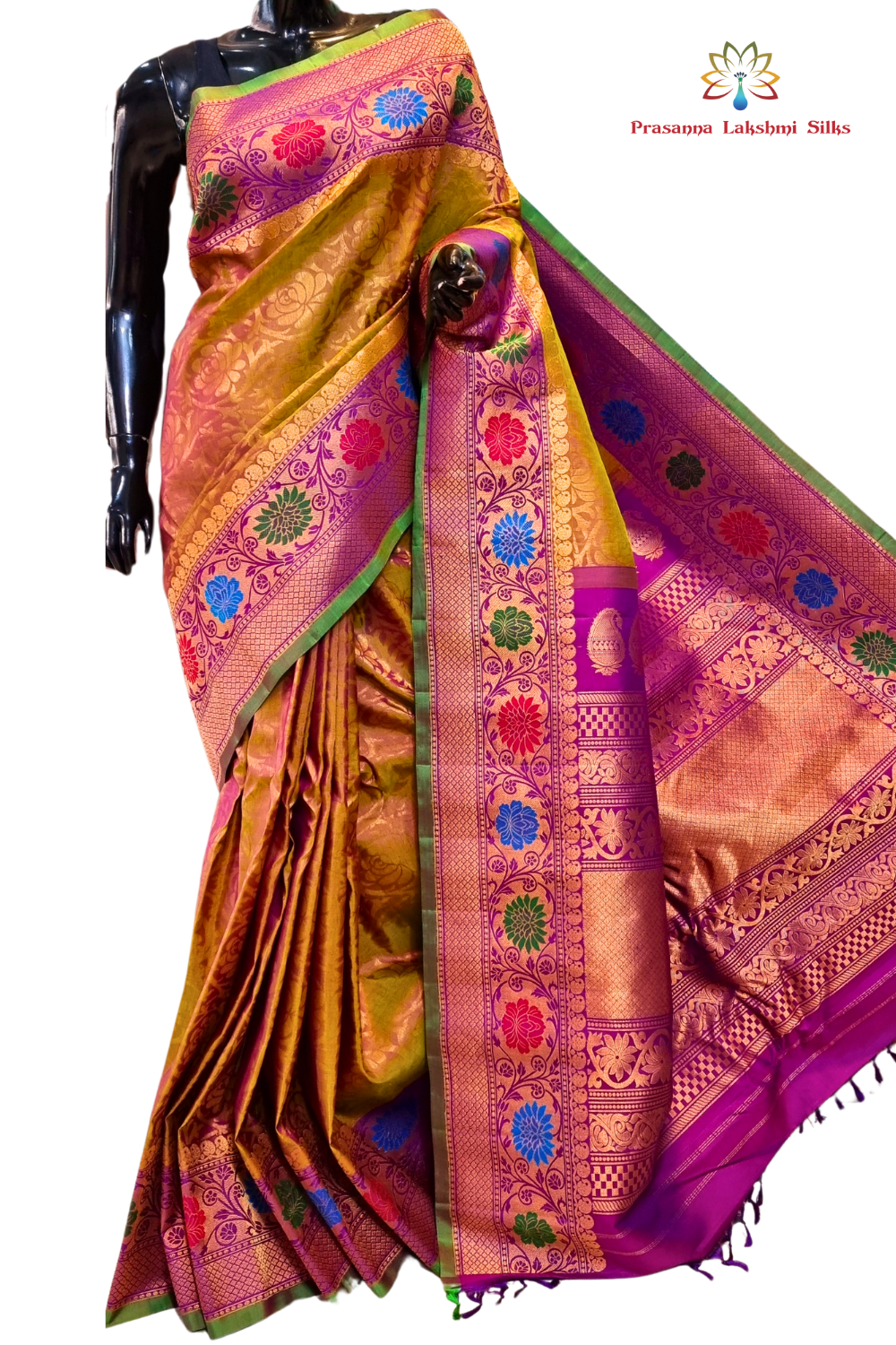 Pure Handloom Gadwal Silk Saree – Meena Border