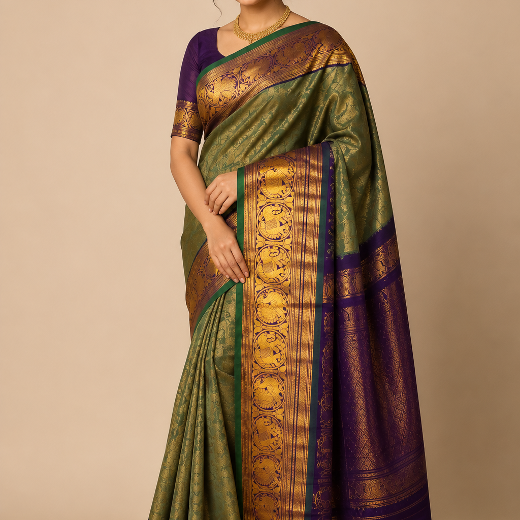 Pure Handloom Gadwal Silk Saree – Mint Green