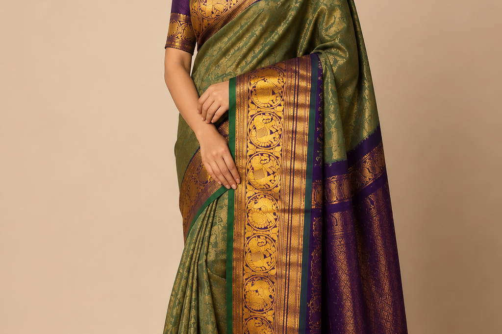 Pure Handloom Gadwal Silk Saree – Mint Green