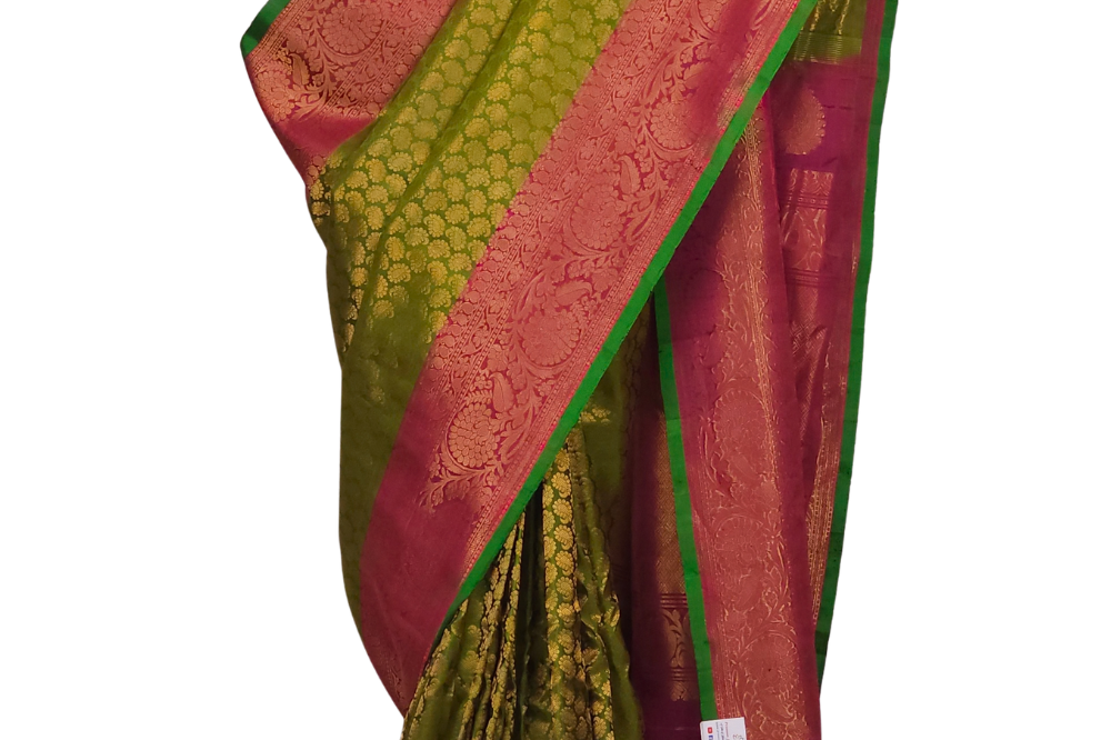 Pure Handloom Gadwal Silk Saree – Olive Green 