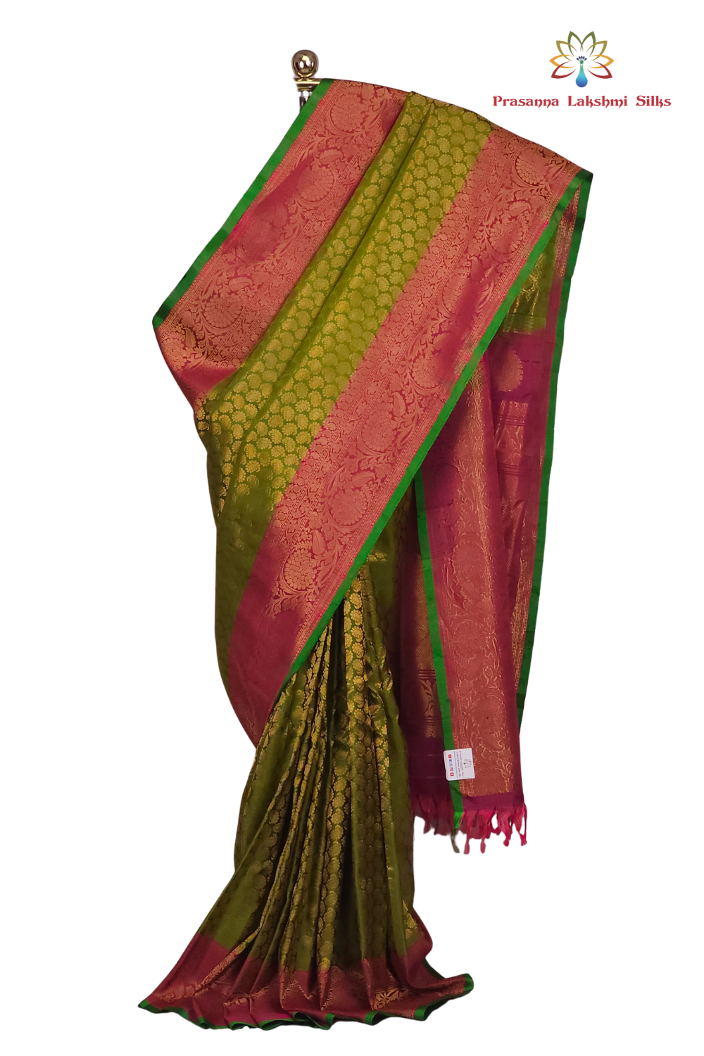 Pure Handloom Gadwal Silk Saree – Olive Green 