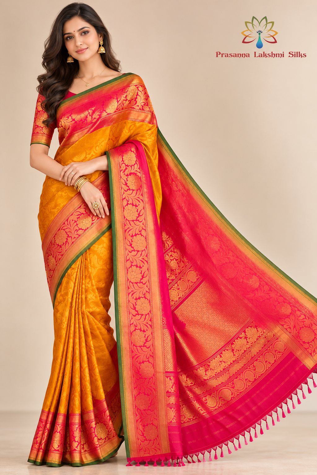Pure Handloom Mango Yellow Gadwal Silk Saree