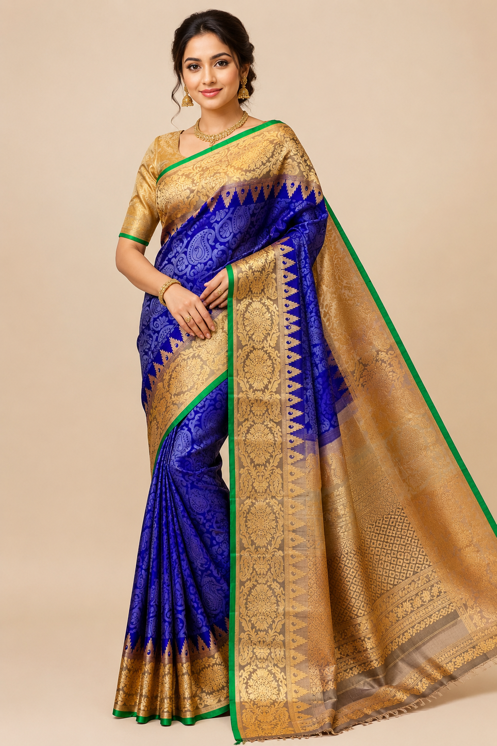 Pure Handloom Navy Blue Gadwal Silk Saree