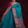 Rama Green Gadwal silk cotton saree with Dark Lilac zari-woven border