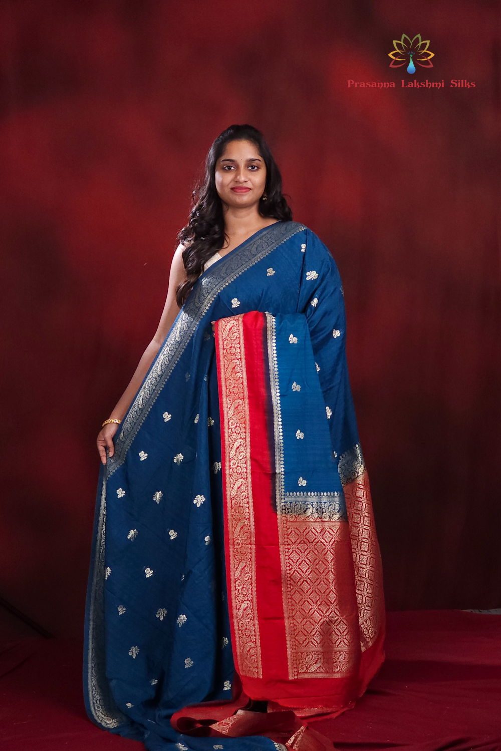  Semi dupion saree allover small floral zari woven motifs 