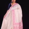 beige and pink Classic Chanderi silk cotton saree with ethnic prints