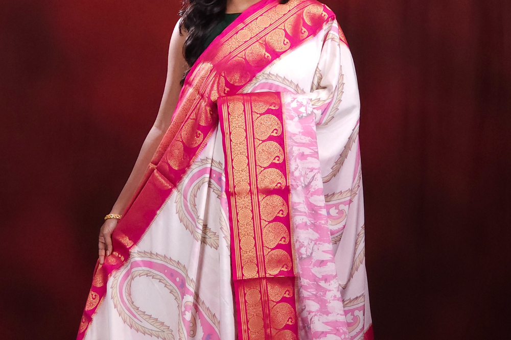 Semi Mysore Silk Saree, all over digital prints 