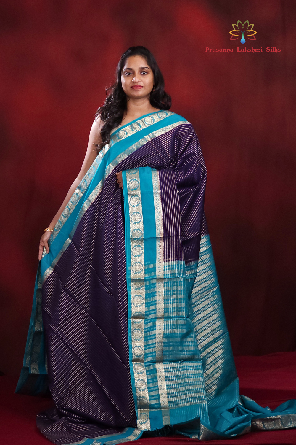 Navy Blue Semi Mysore Silk Saree – Prasannalakshmisilks