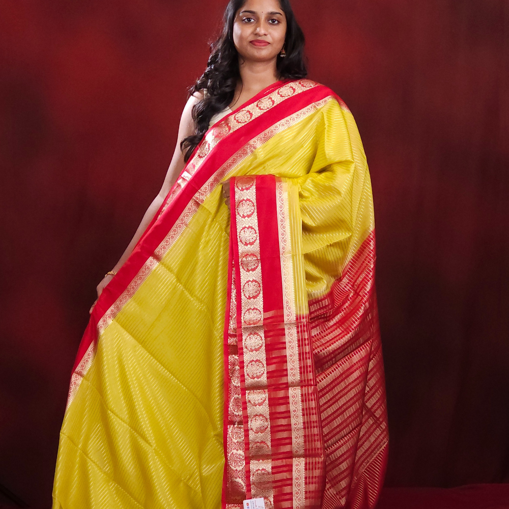 Yellow Semi Mysore Silk Saree