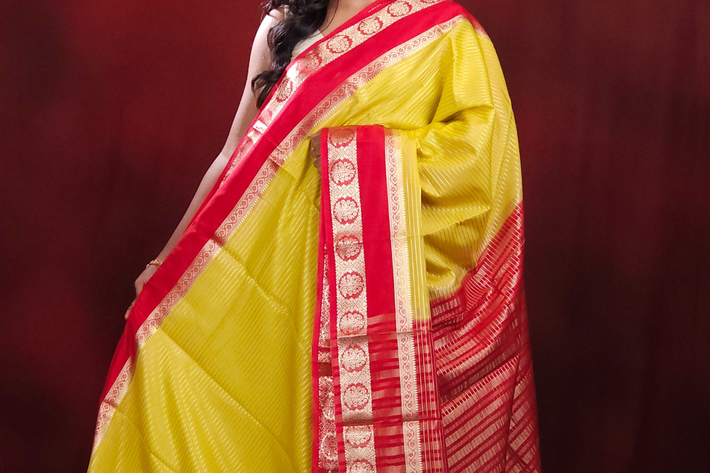 Yellow Semi Mysore Silk Saree