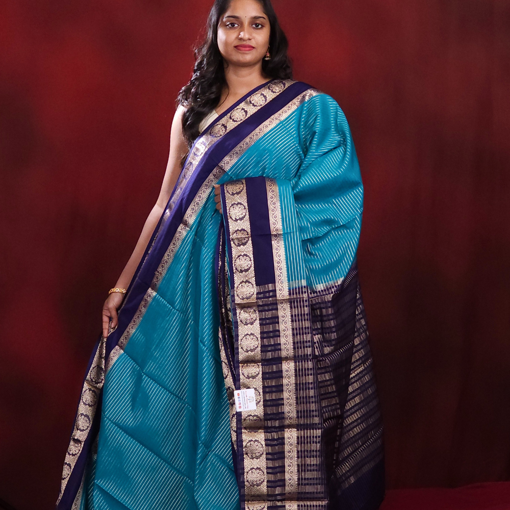 Semi Mysore Silk Saree with contrast Gap  borders