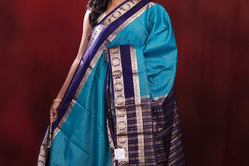 Semi Mysore Silk Saree with contrast Gap  borders