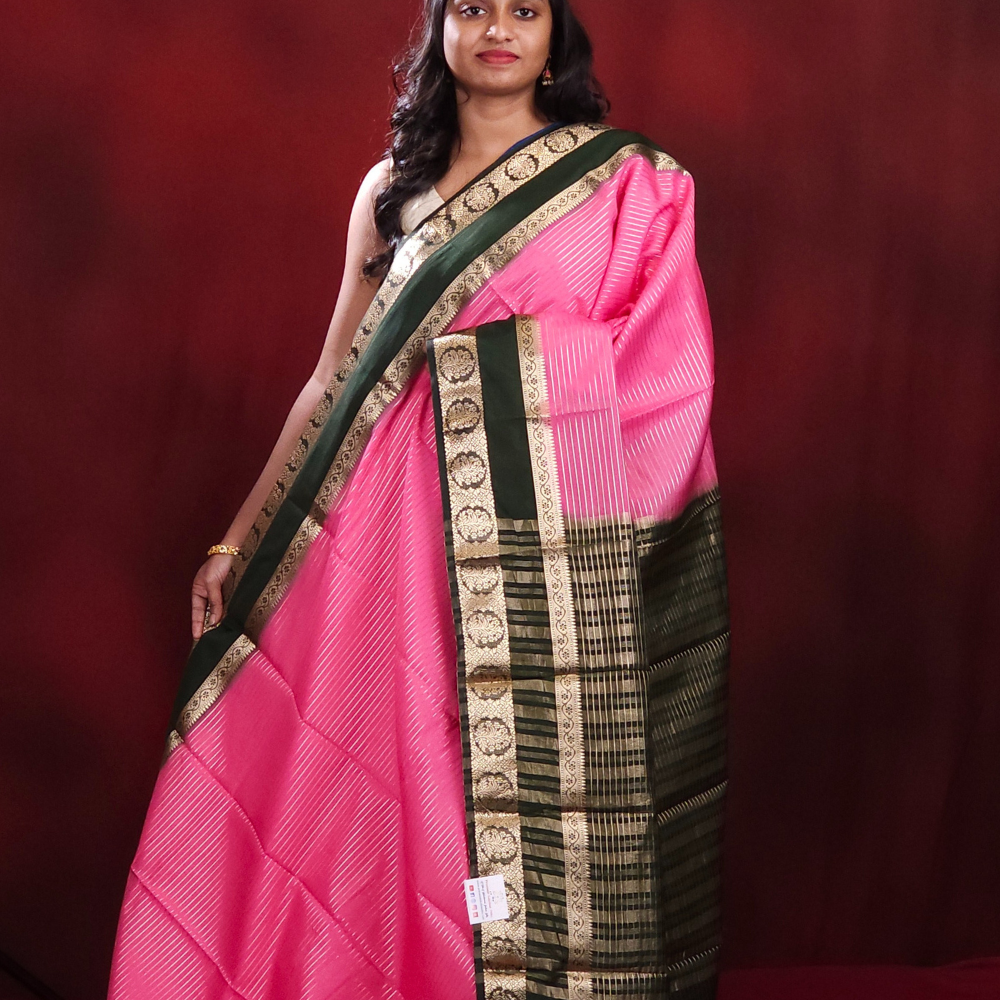 Baby pink Semi Mysore Silk Saree