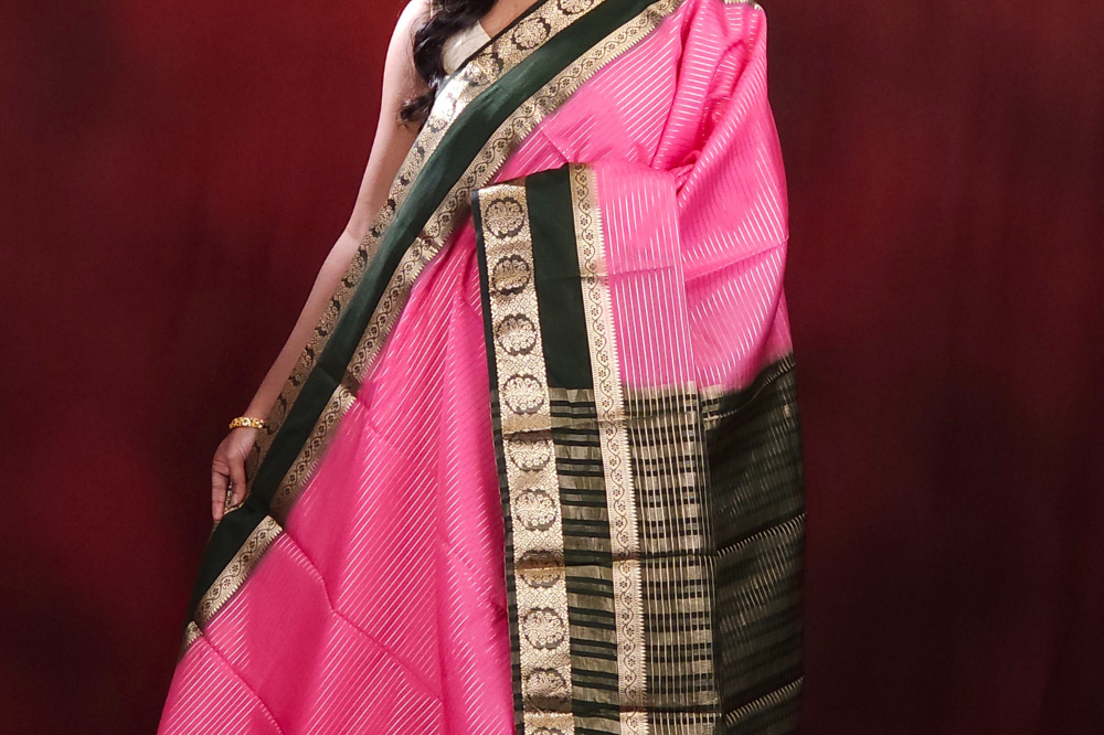 Baby pink Semi Mysore Silk Saree