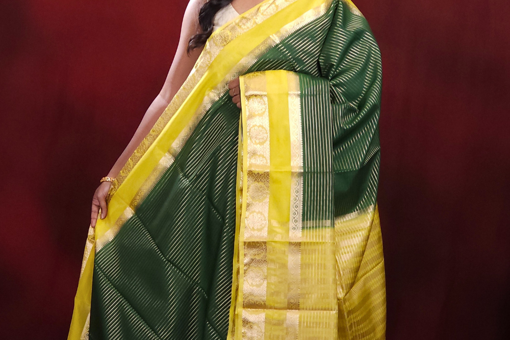 Semi Mysore Silk Saree with  stripes  all