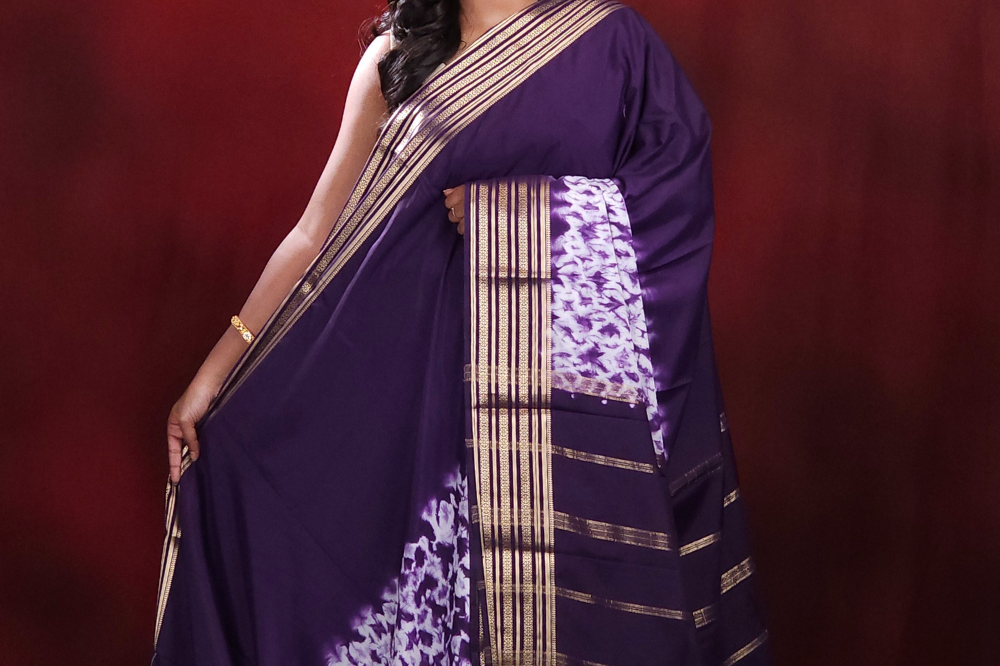 Semi Mysore Silk Saree With shibori print 