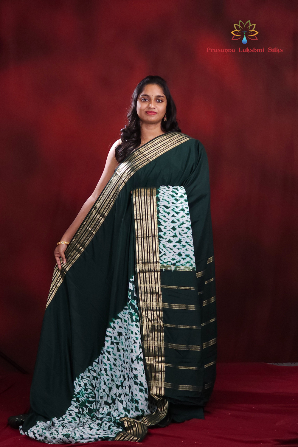 Semi Mysore Silk Saree With half and half shibori print 
