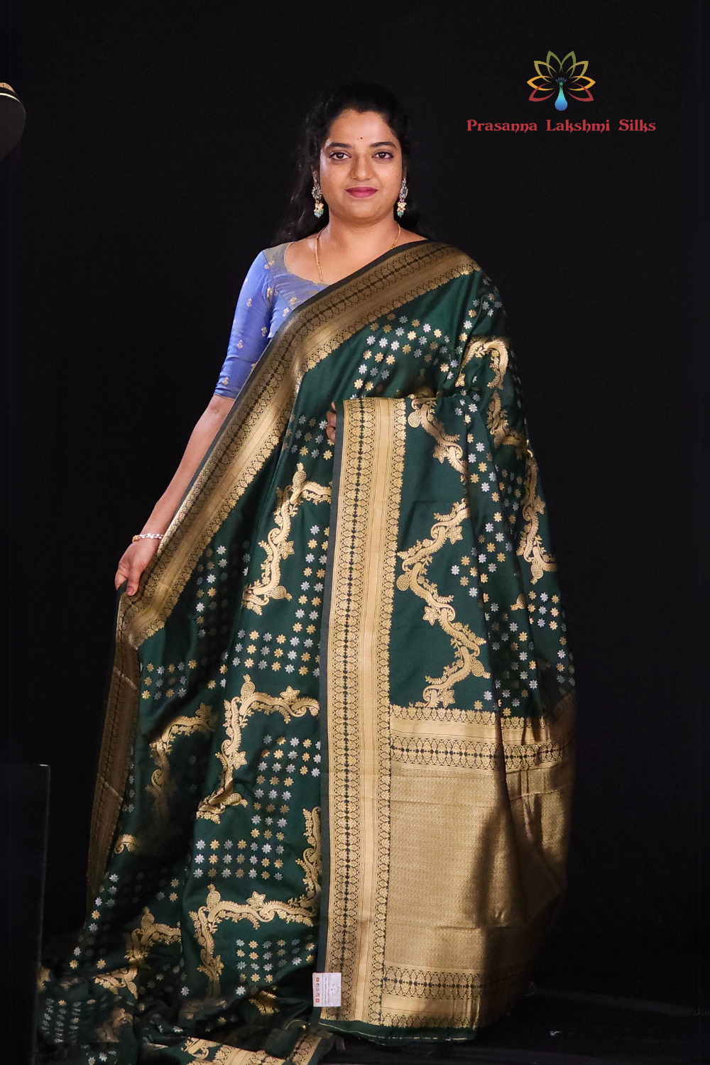 Dark Green"semi Banaras saree with Zari border"