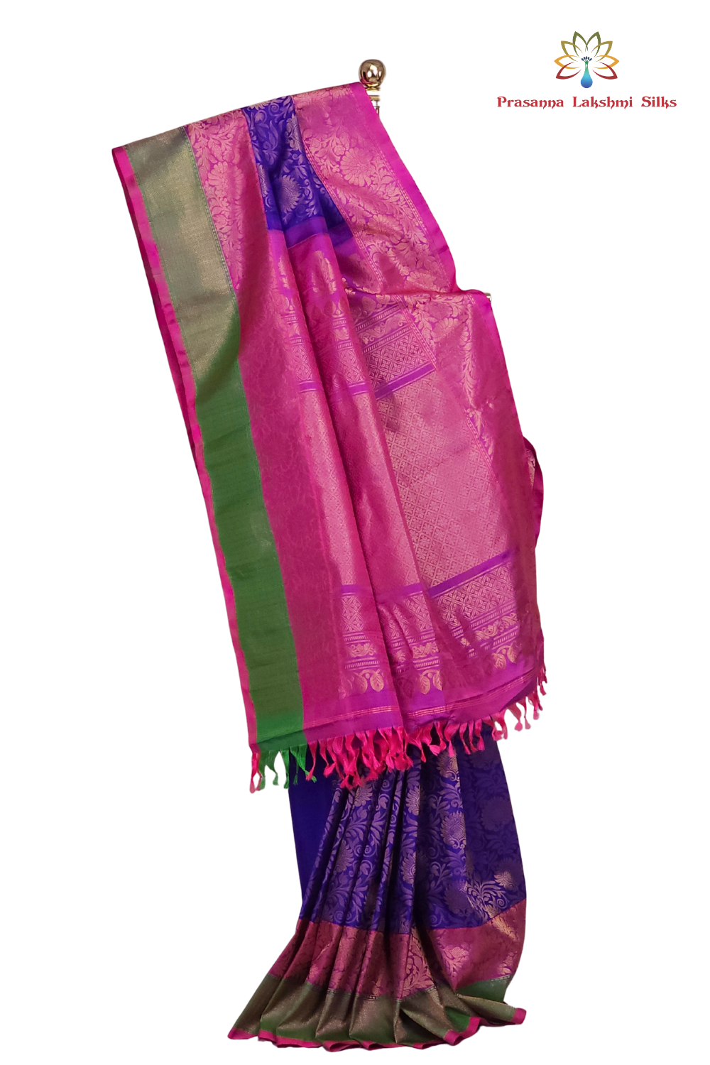 Silk Mark certified Blue Gadwal silk saree with intricate all-over zari brocade design


