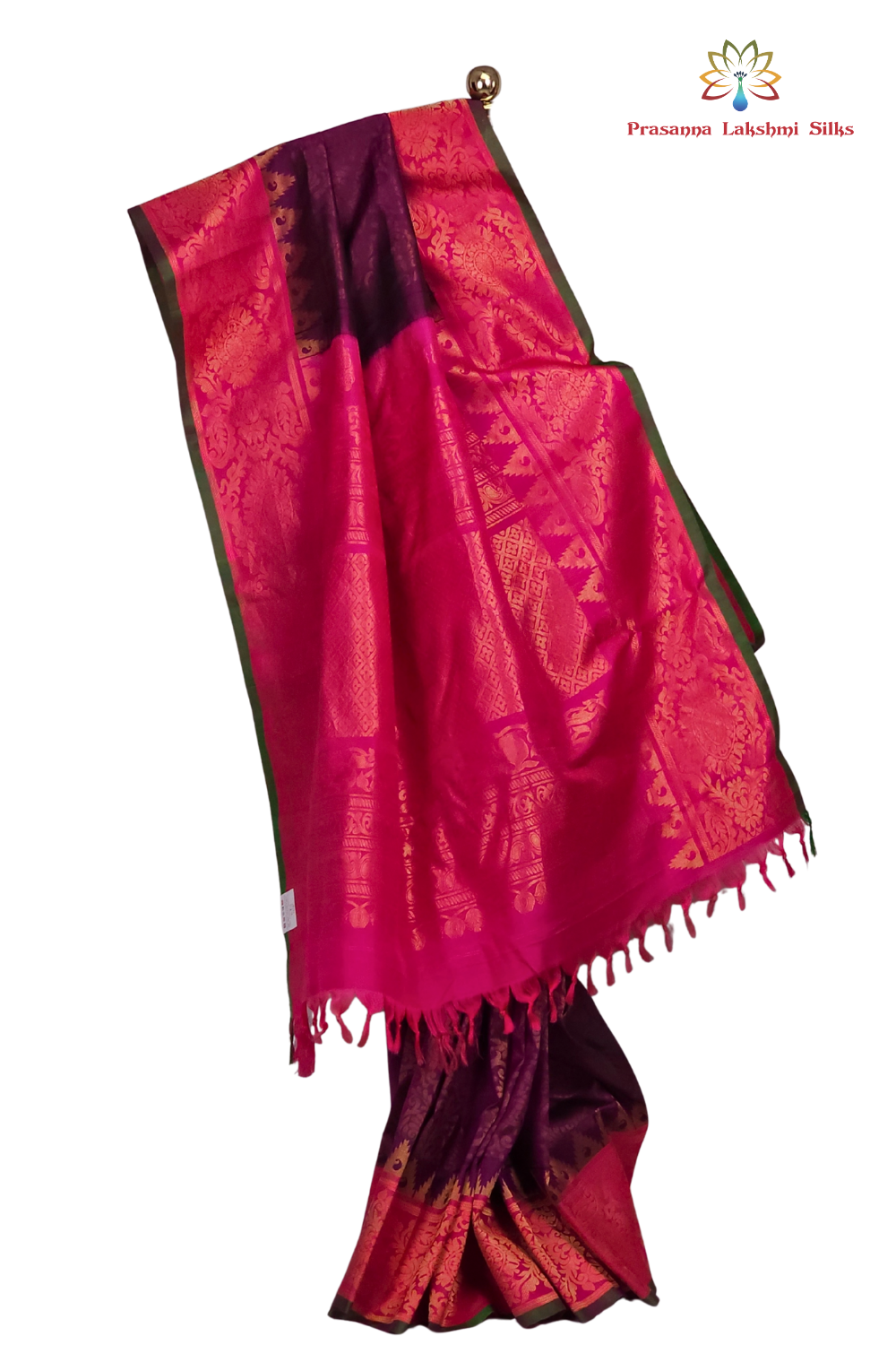 Silk Mark certified Deep Purple Gadwal silk saree with intricate all-over zari brocade design

