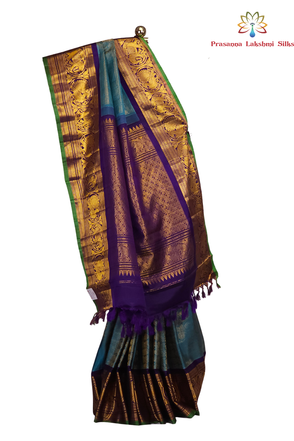 Silk Mark certified Light Blue Gadwal silk saree with intricate all-over zari brocade design


