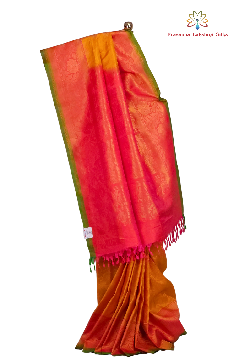 Silk Mark certified Mango Yellow Gadwal silk saree with intricate all-over zari brocade design

