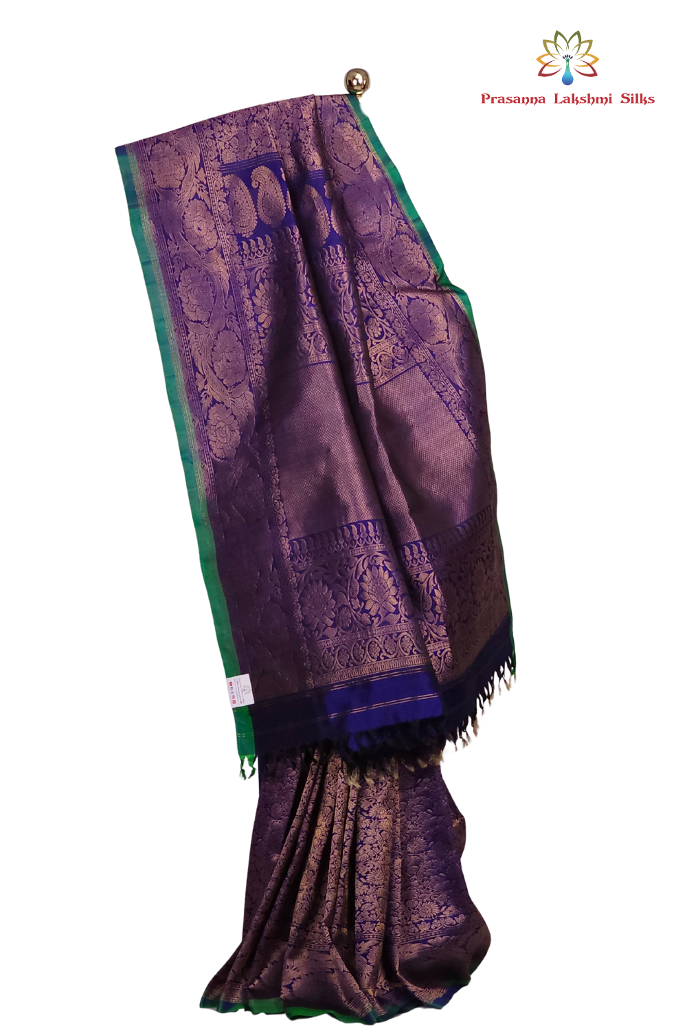 Silk Mark certified Navy Blue Gadwal silk saree with intricate all-over zari brocade design

