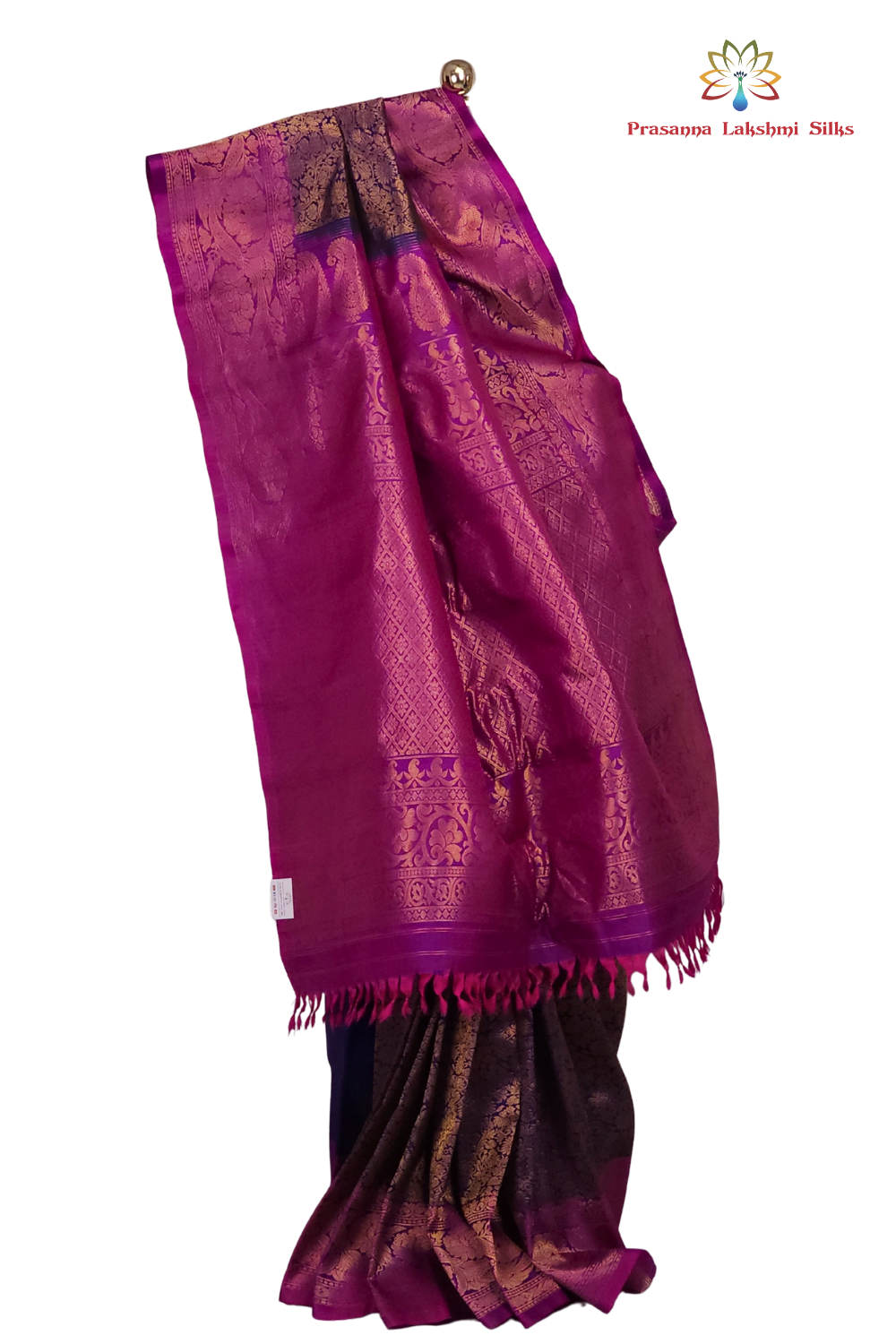 Silk Mark certified Navy Blue Gadwal silk saree with intricate all-over zari brocade design

