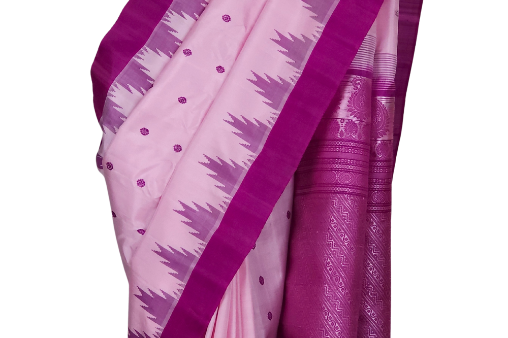 Silk Mark certified lilac Gadwal silk saree with contrast purple border and intricate zari motifs

