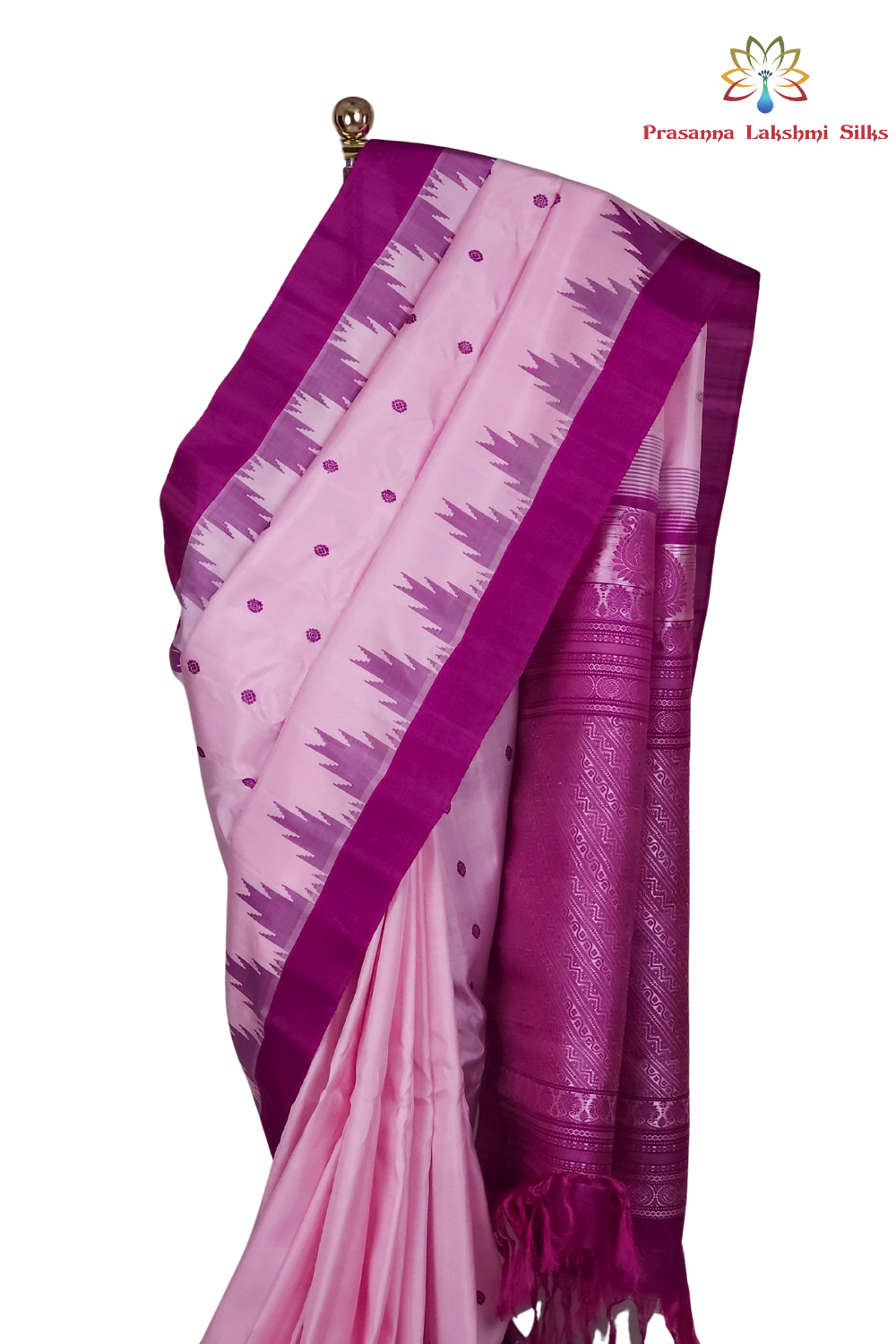 Silk Mark certified lilac Gadwal silk saree with contrast purple border and intricate zari motifs

