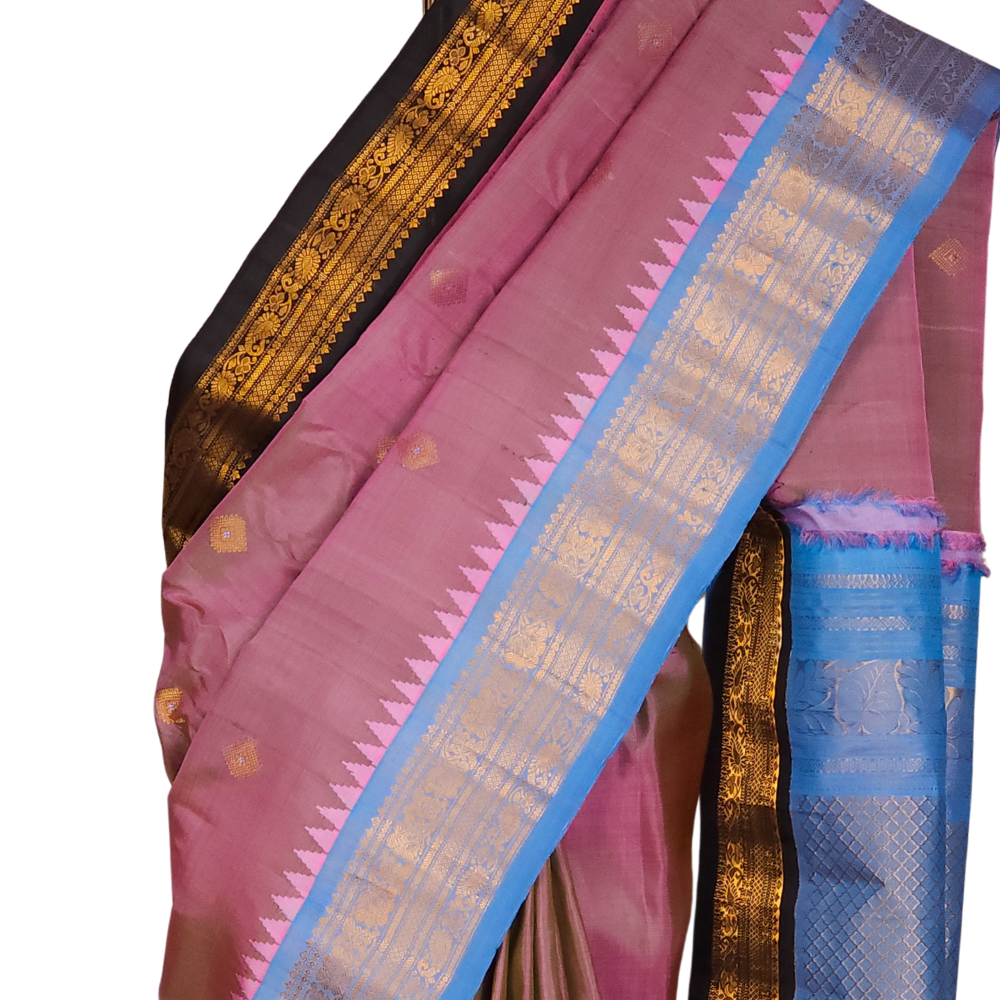 Handloom Pure Gadwal Silk Saree in dual shade pink and green 
