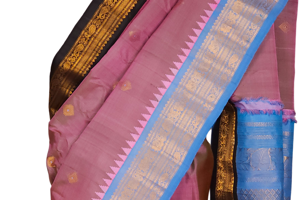 Handloom Pure Gadwal Silk Saree in dual shade pink and green 
