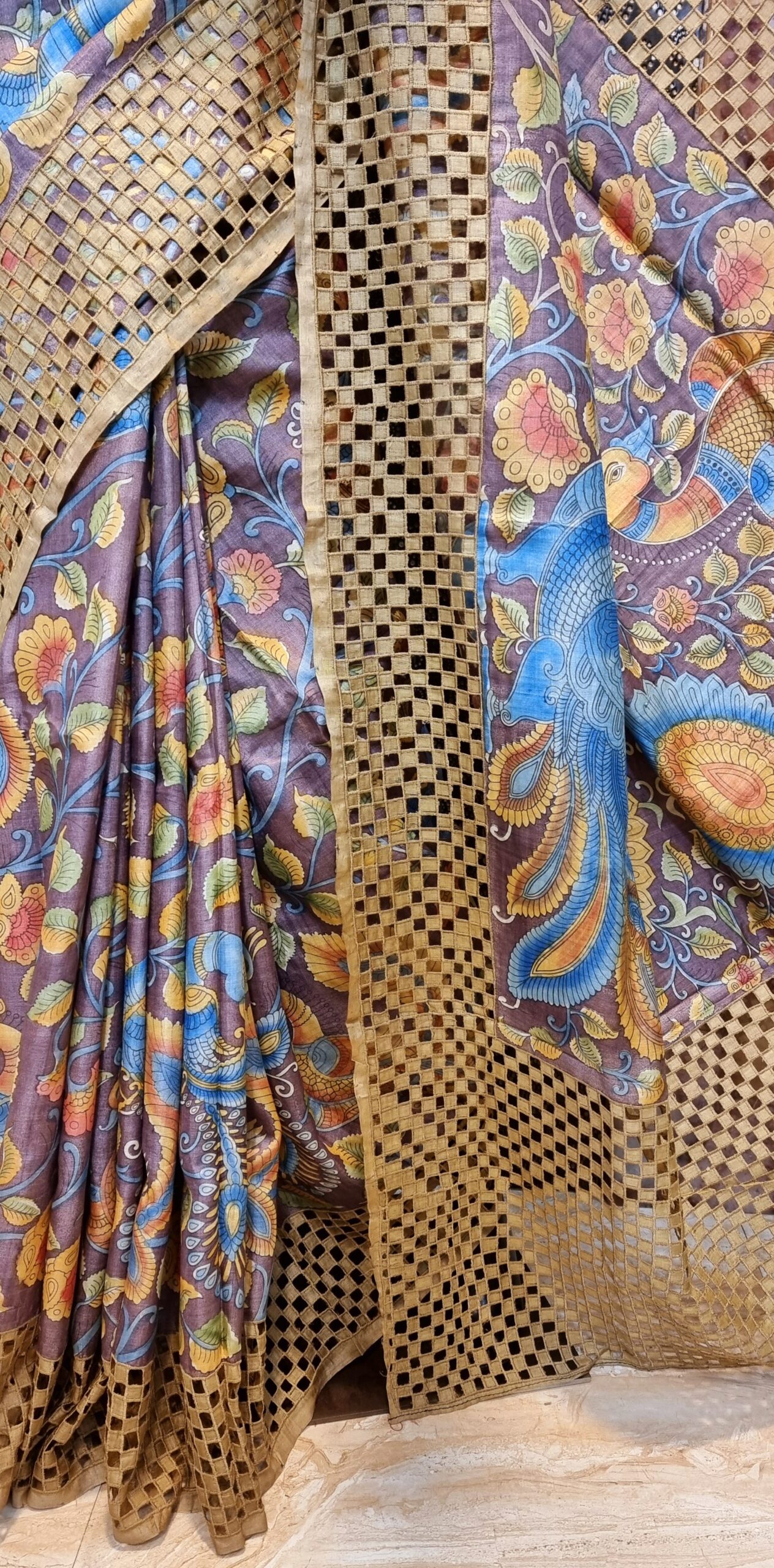 Handwoven Kalamkari Tussar Silk Saree – Resham - House Of Silk