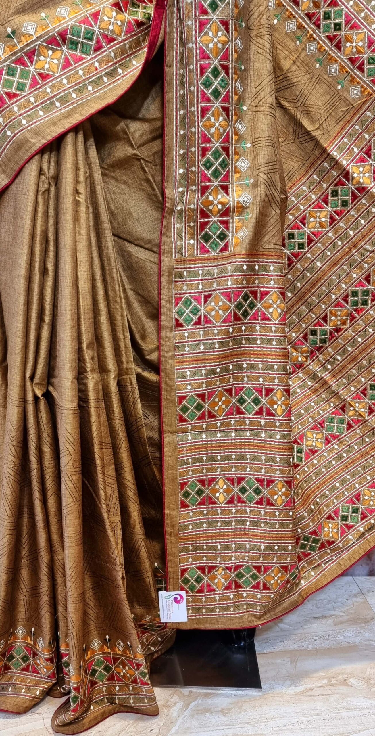 Beige handloom kosa tussar silk saree – GoCoop